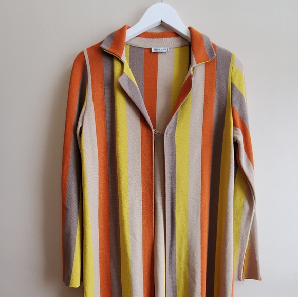 Vakko Women Collar Sweater Cardigan with hook, orange, yellow and tan stripes - Picture 3 of 14